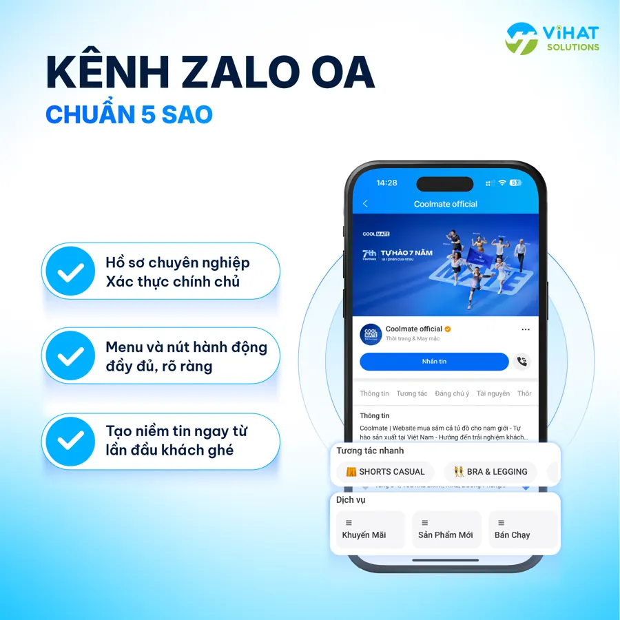 Kênh Zalo OA chuẩn 5 sao: hồ sơ xác thực chính chủ, menu và nút hành động