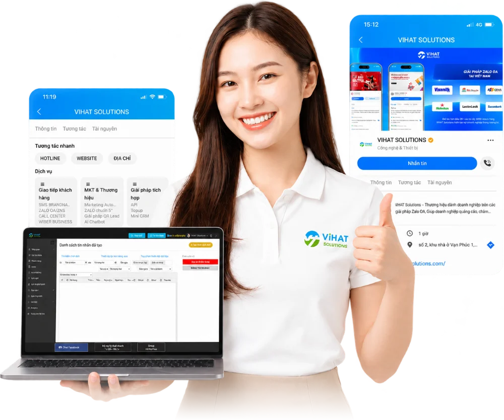 Nhân viên dùng Zalo CRM trên máy tính và Zalo OA trên điện thoại