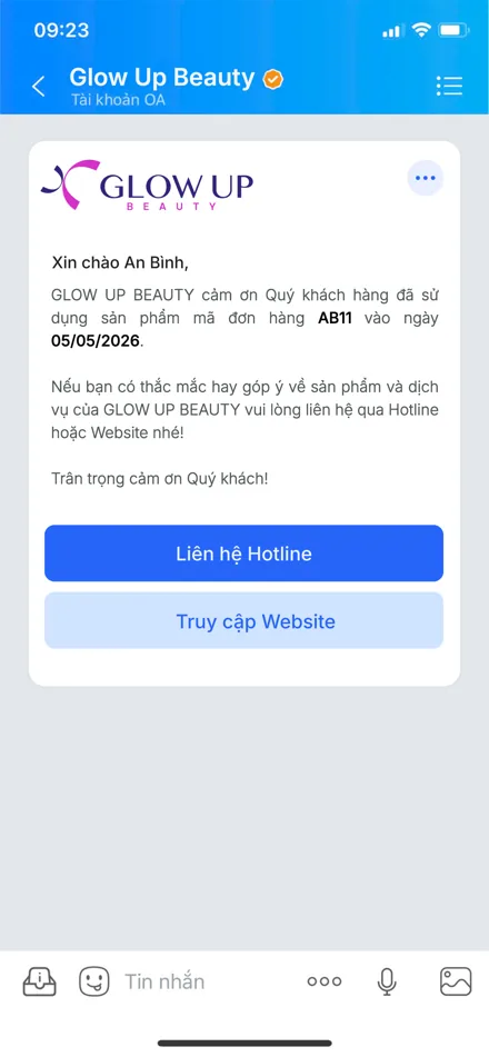 Mẫu tin ZBS cảm ơn sau khi mua hàng