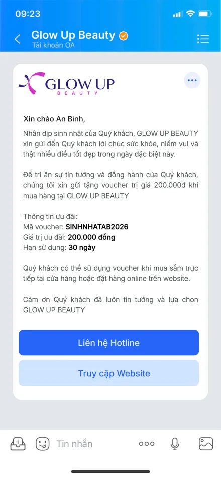 Mẫu tin ZBS tri ân khách hàng kèm voucher sinh nhật