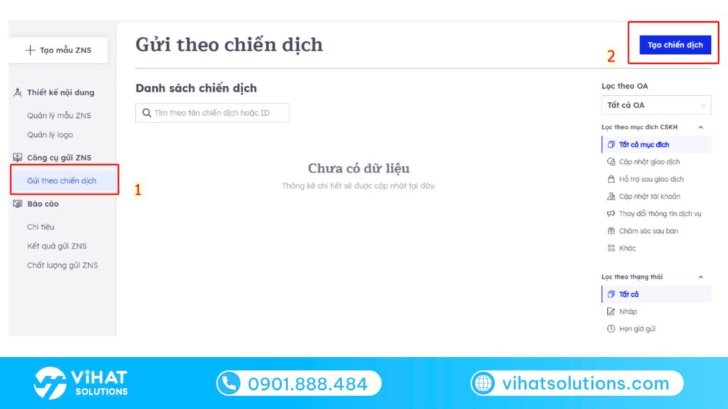 Các bước gửi ZNS theo chiến dịch không cần API