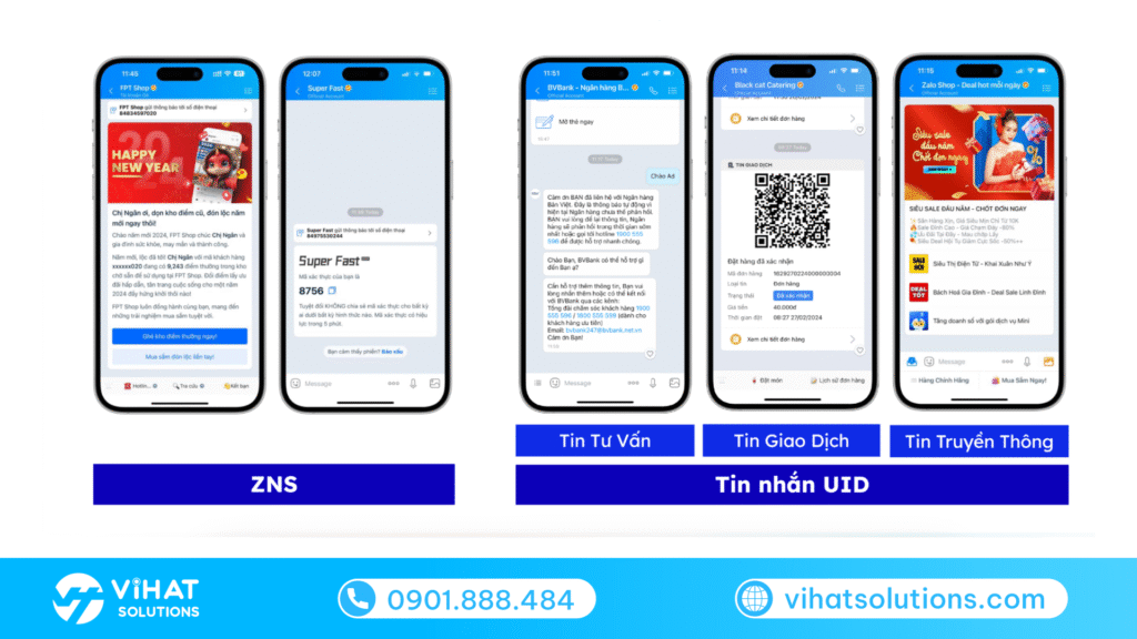 So sánh tin Zalo UID và tin ZNS