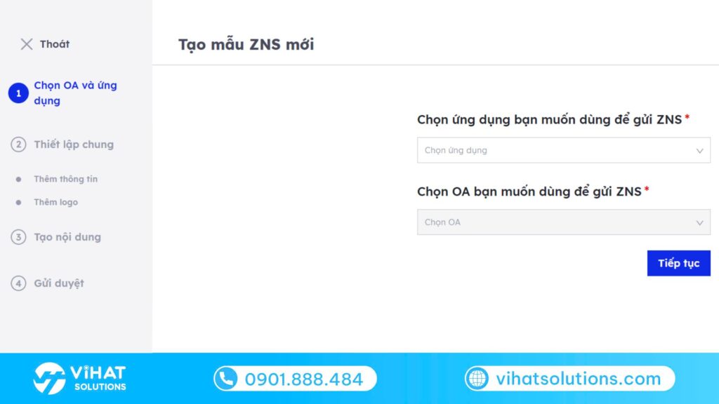 Doanh nghiệp chọn ứng dụng (App ID) để gửi ZNS qua API
