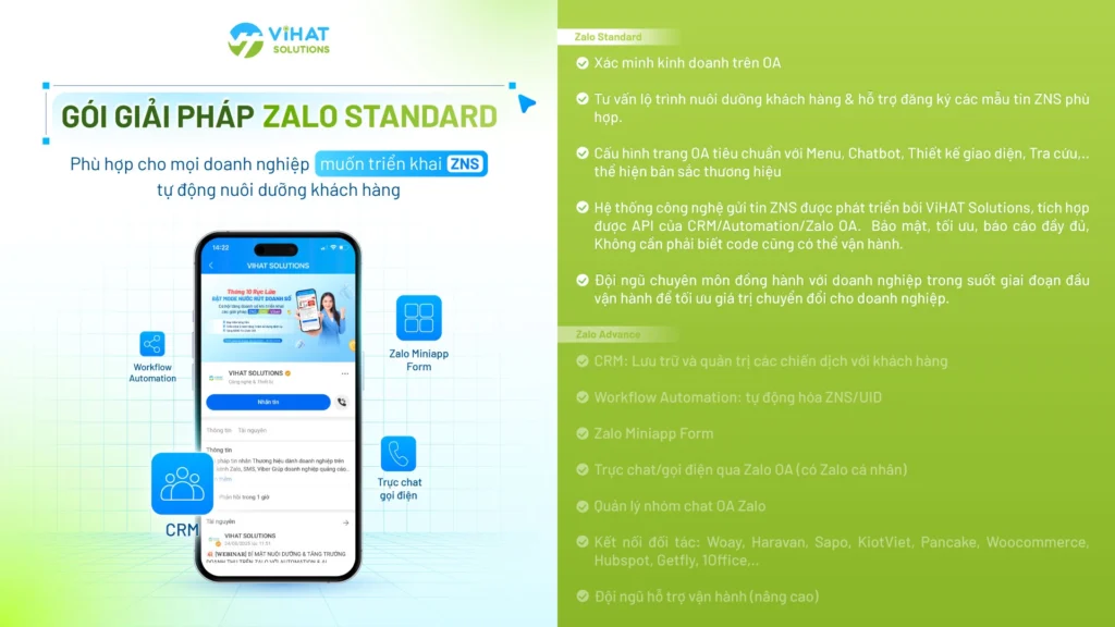Gói giải pháp Zalo Standard – Nền tảng quản lý OA vững chắc cho mọi doanh nghiệp
Gói giải pháp Zalo Standard – Nền tảng quản lý OA vững chắc cho mọi doanh nghiệp