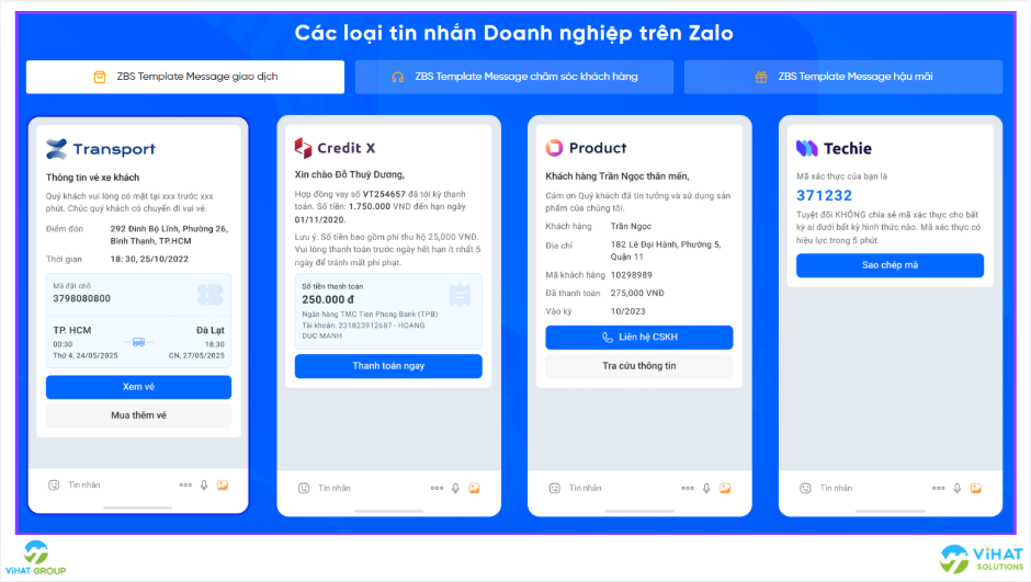 ZBS Template Message giao dịch