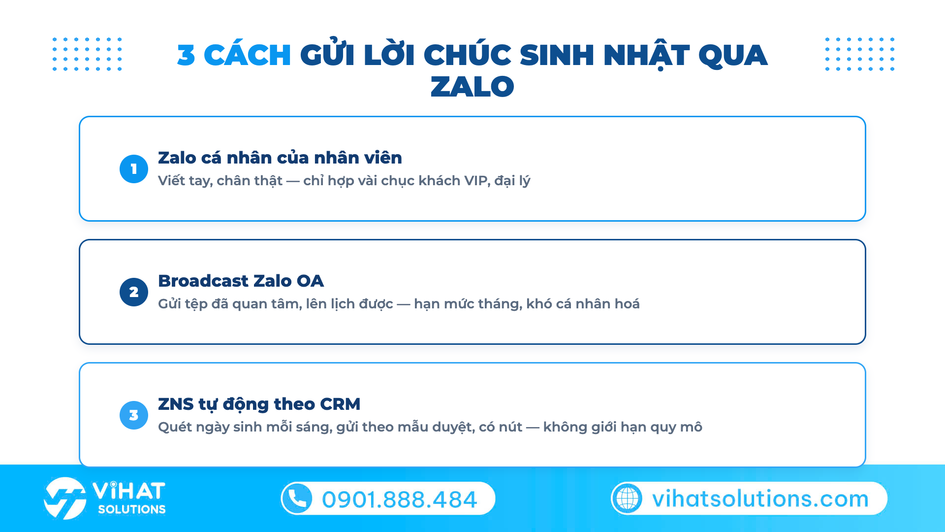 3 cách gửi lời chúc sinh nhật khách hàng qua Zalo: cá nhân, OA broadcast, ZNS tự động