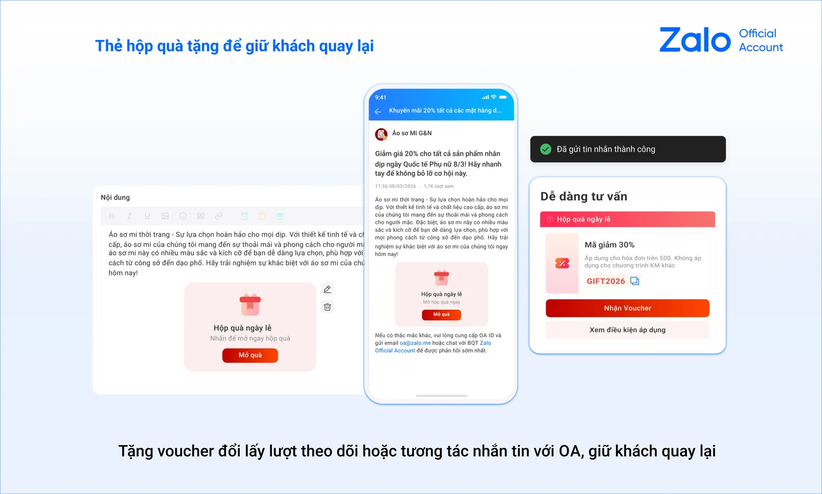 Thẻ Hộp quà tặng trong Bài viết Zalo OA phát voucher cho khách