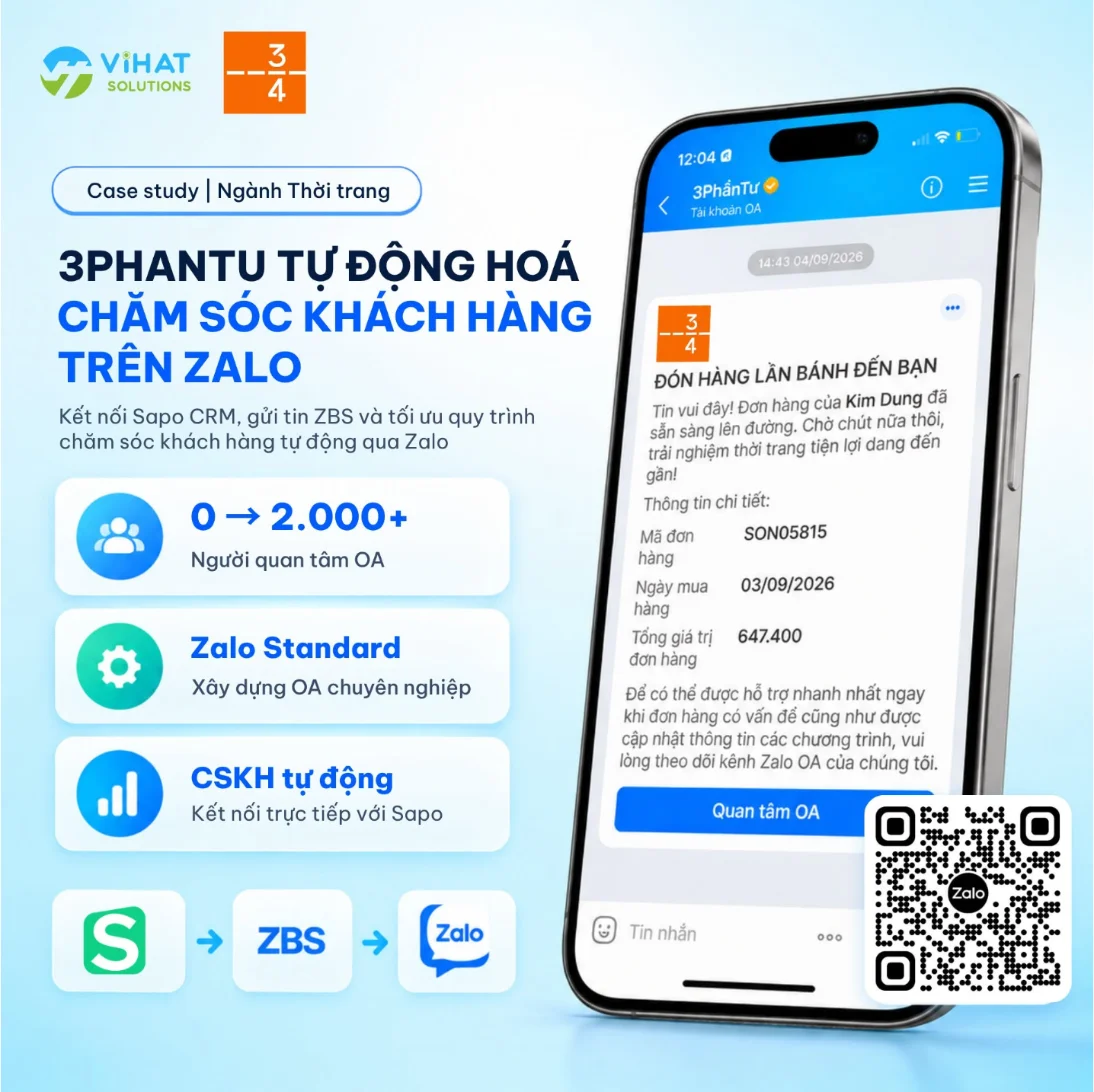 Case study 3PHANTU tự động chăm sóc khách hàng trên Zalo cùng ViHAT Solutions