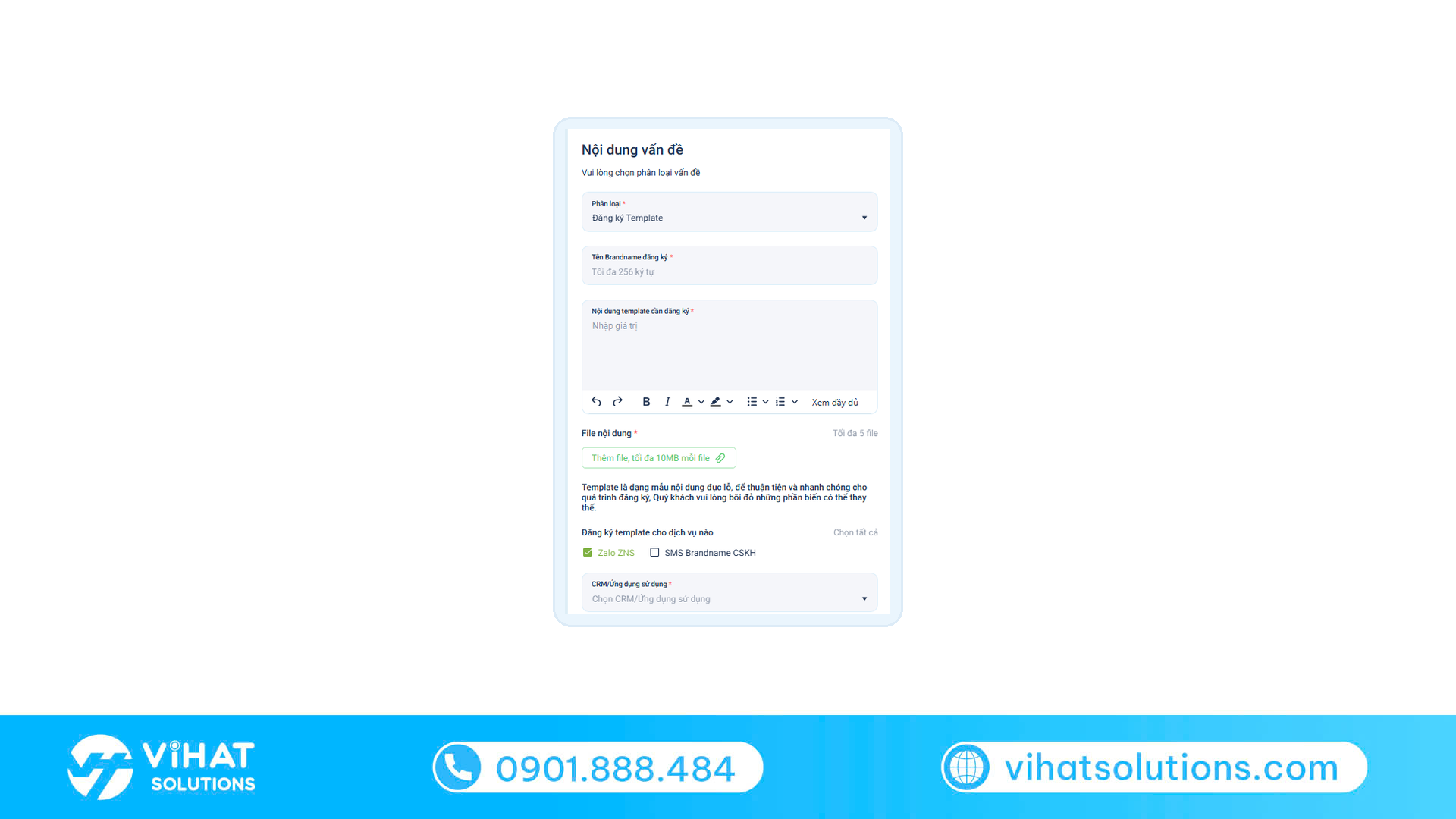 Phiếu ghi đăng ký template tin nhắn Brandname chăm sóc khách hàng và Zalo ZNS trên hệ thống eSMS