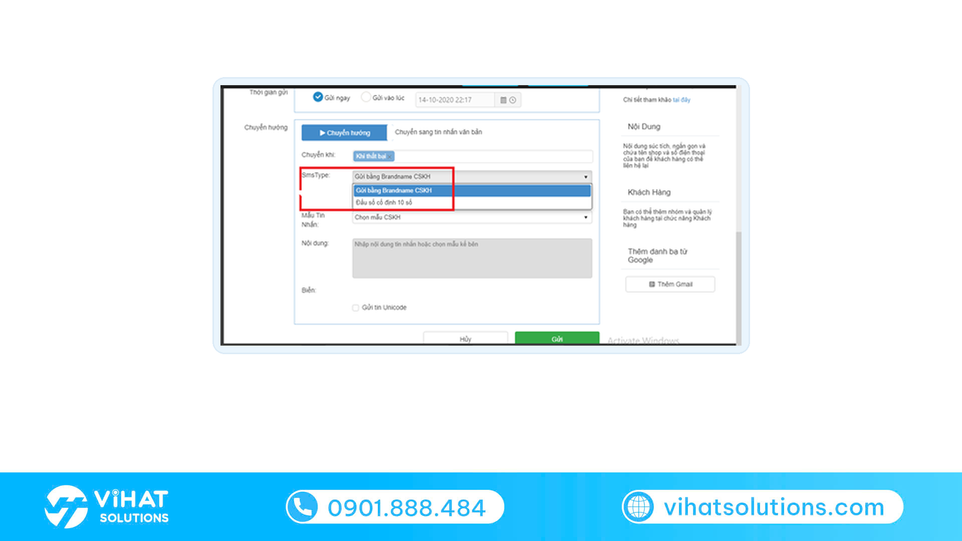 Giao diện cấu hình chuyển hướng ZNS thất bại sang SMS Brandname chăm sóc khách hàng trên eSMS
