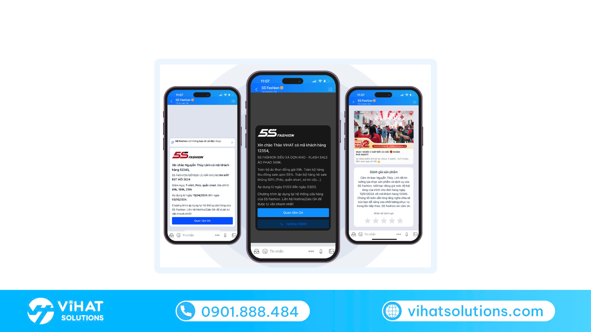Tin nhắn mẫu ZBS thực tế ViHAT Solutions triển khai cho 5S Fashion: ưu đãi, flash sale và đánh giá sau mua