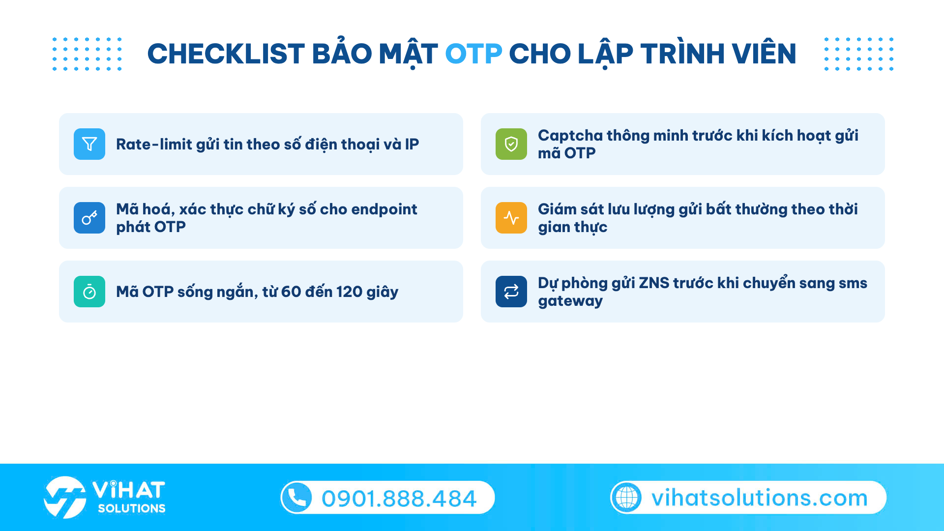 Checklist 6 biện pháp chống tấn công spam OTP khi tích hợp sms gateway: rate-limit, captcha, chữ ký số, giám sát