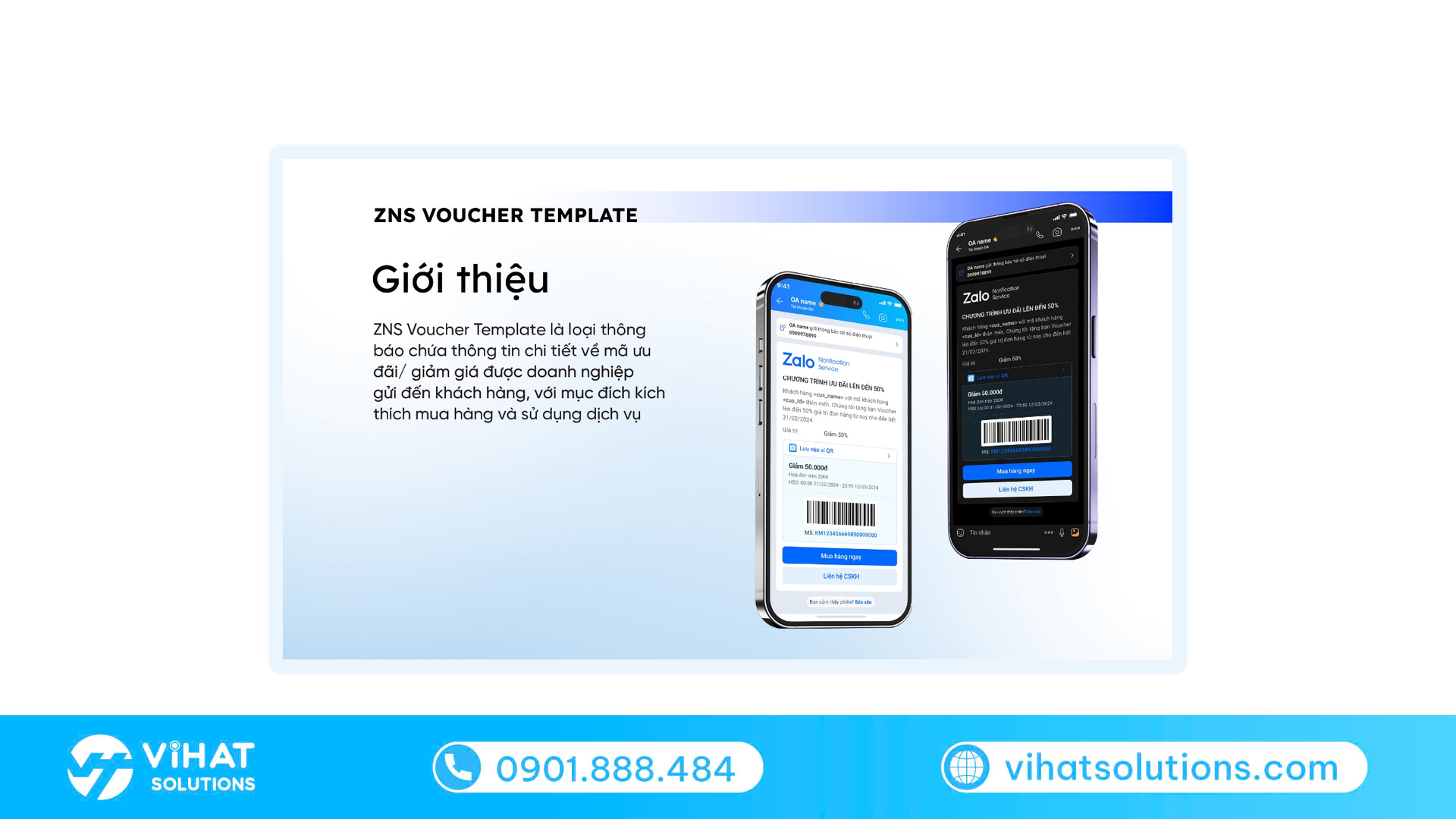 Mẫu ZNS Voucher Template trên Zalo gửi tin nhắn cảm ơn khách hàng kèm mã ưu đãi lưu ví QR