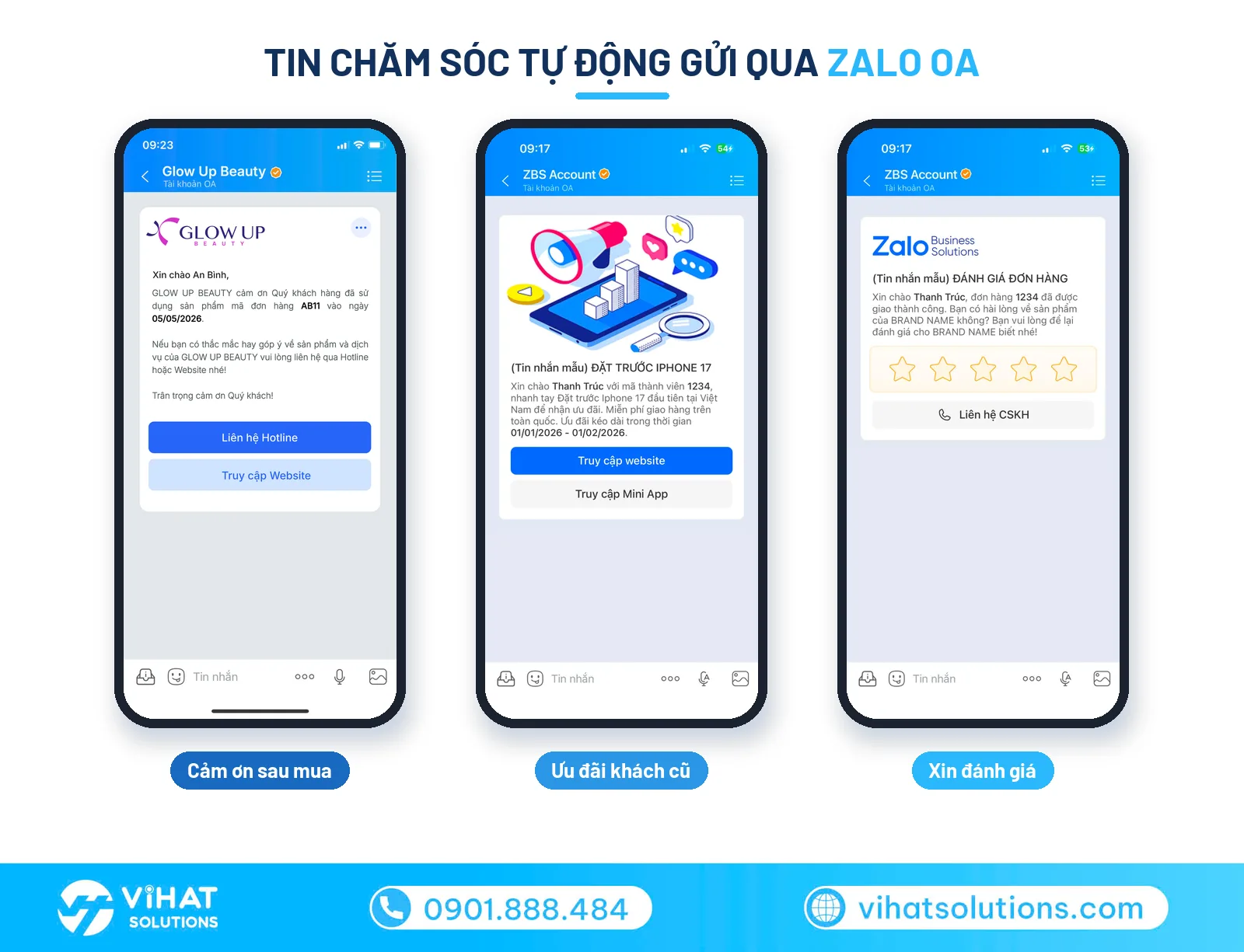 Mẫu tin ZBS chăm sóc khách tự động qua Zalo OA trong gói Zalo Pro
