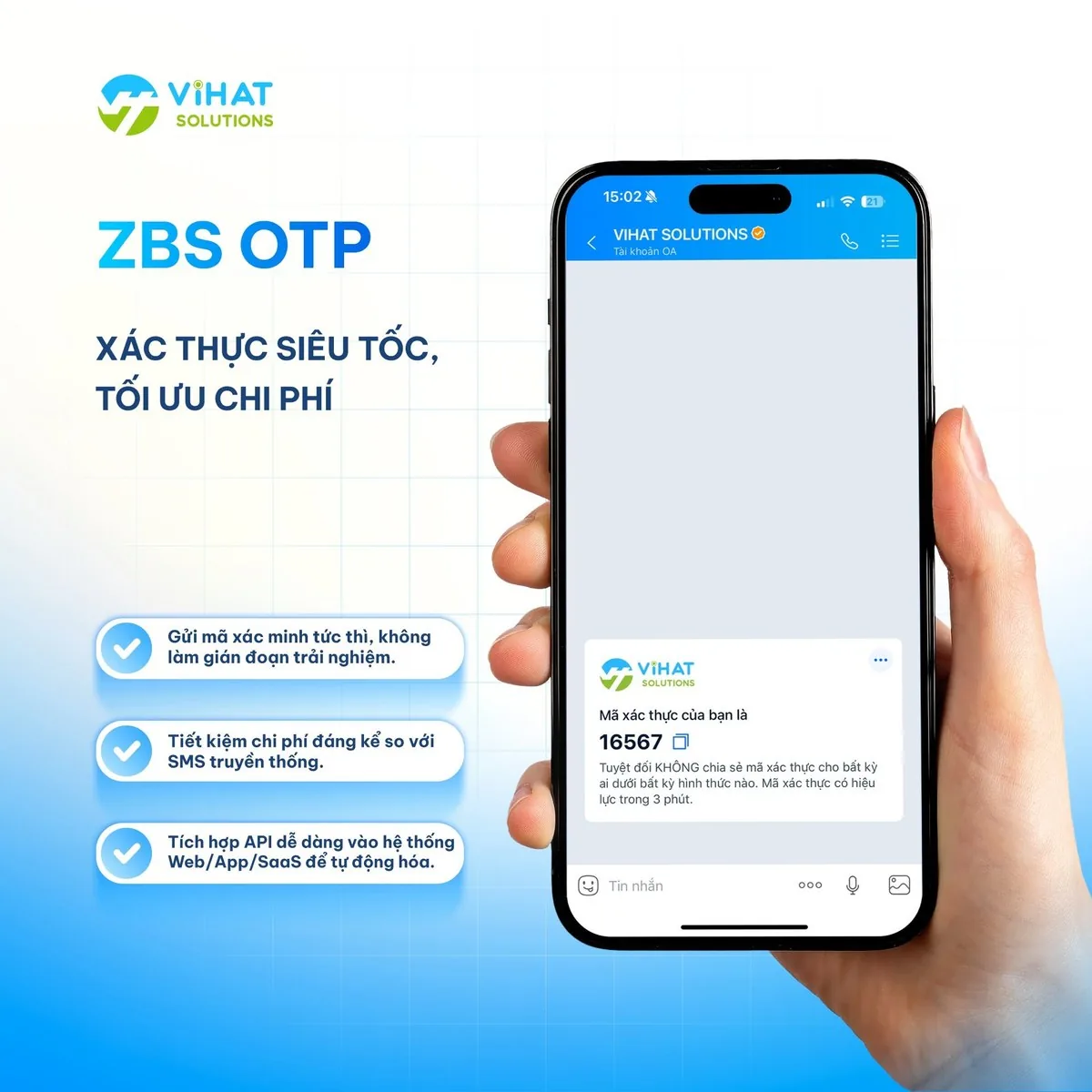 Mẫu tin ZBS OTP gửi mã xác thực qua Zalo OA
